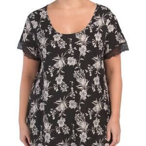 Tahari Women's Plus Nightgown Romantic Dark Floral Print Black & Cream Size 1X